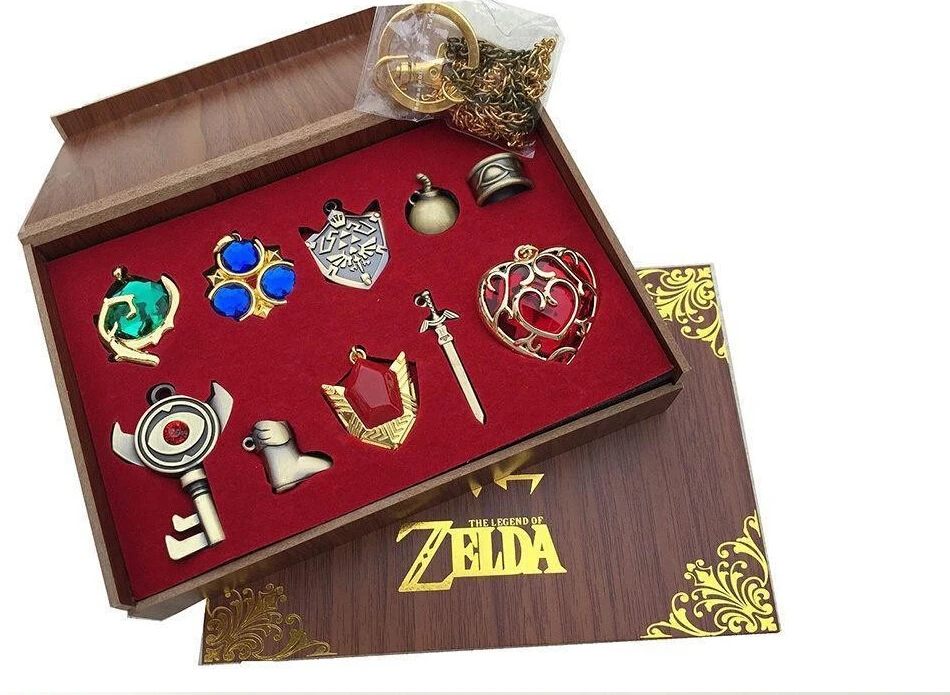 Legend of Zelda Hylian Shield Triforce Necklace keychain Ring 8pcs