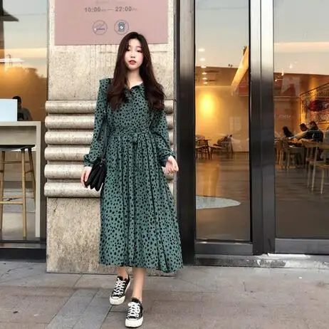 

Clobee 2019 Spring Print Dot Dress Loose Elegant Women Dress Peter Pan Collar Dress Famale Sweet Girl Dresses Mujer DJ270
