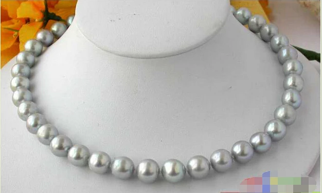

p1302 AAA 17.5" 12MM GRAY ROUND FRESHWATER CULTURED PEARL NECKLACE ^^^@^Noble style Natural Fine jewe SHIPPING (C0309)