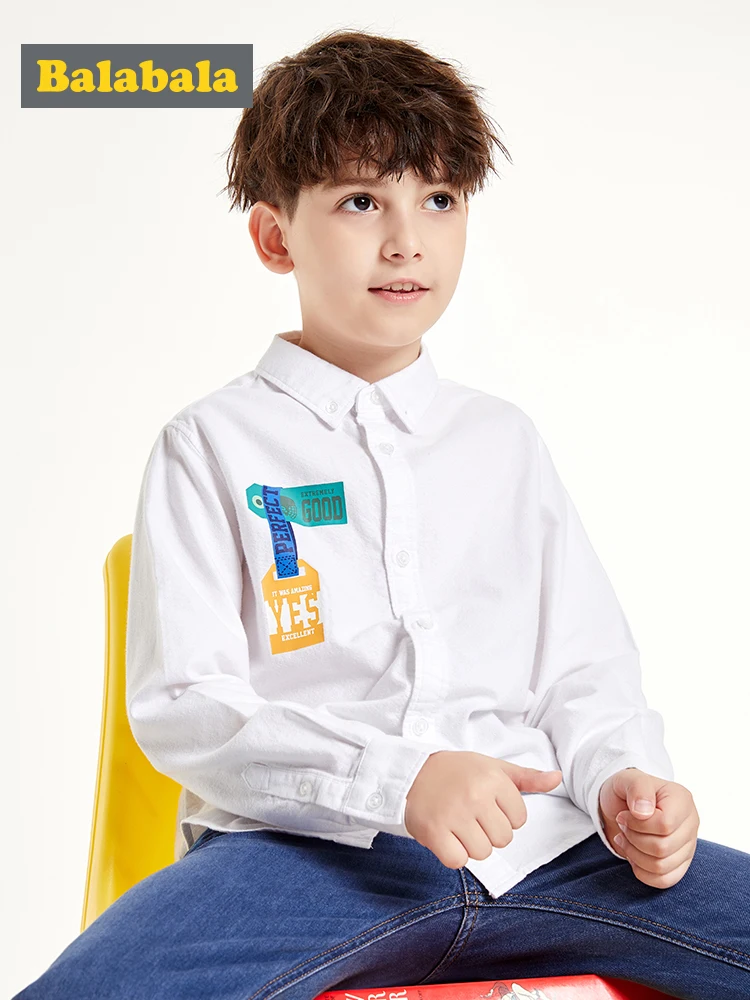 

Balabala Boys shirt long sleeve autumn 2019 new children's clothes shirt printed shirt foreign style wild