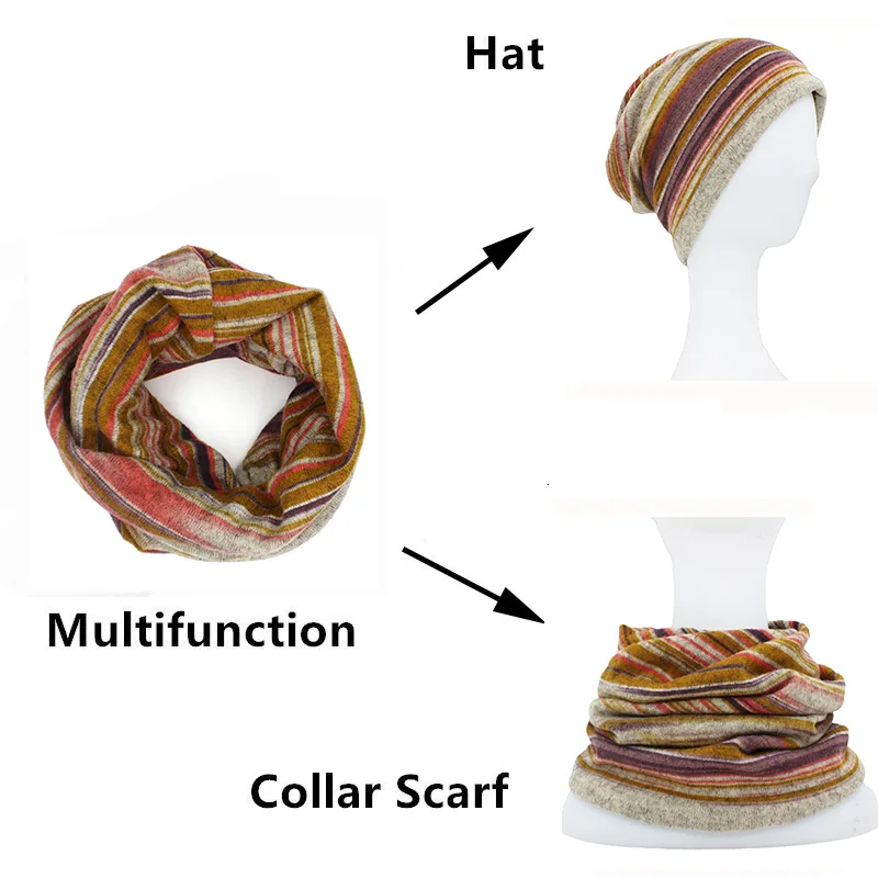  - LOVINGSHA Autumn Winter Thin Women Skullies Beanies Striped Design Hats For Men Fashion Feminino Multifunction Scarf HT109