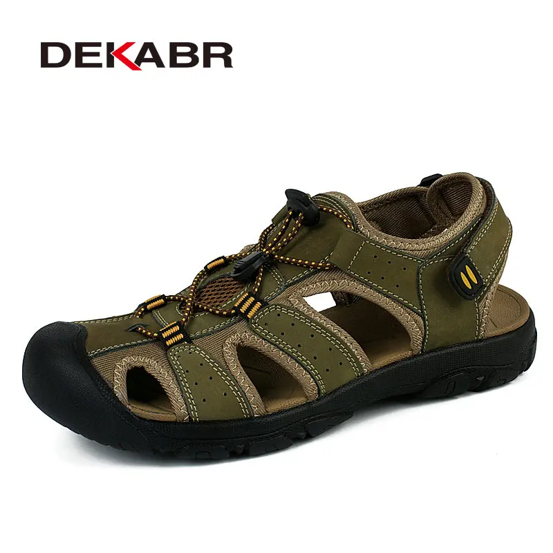 Мужские сандалии с мягкой подошвой DEKABR, модная повседневная воздухопроницаемая пляжная обувь из натуральной кожи армейского зеленого цвета, лето - Цвет: Army Green