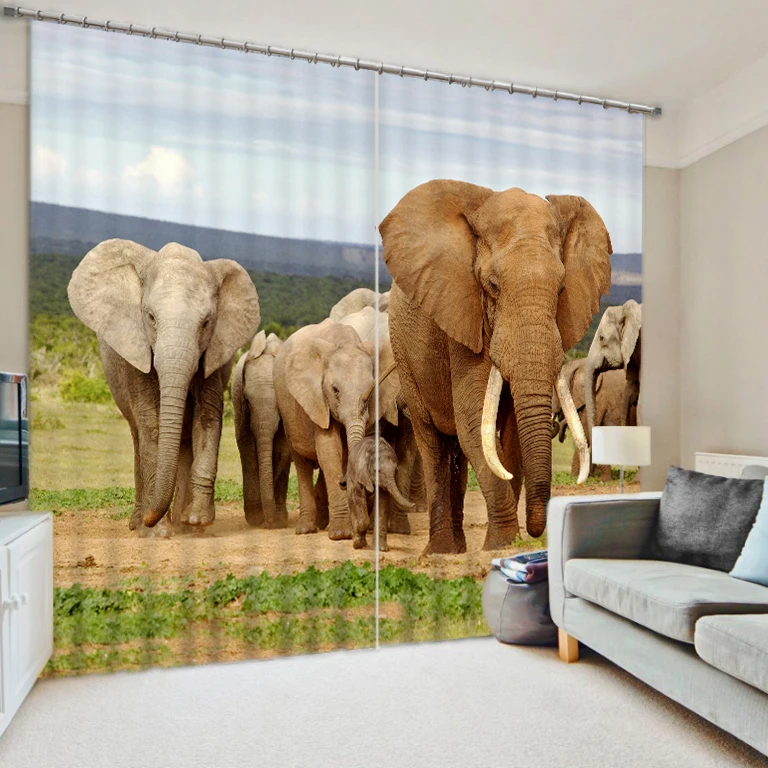 

Grassland animal elephant photo print 3d blackout curtains