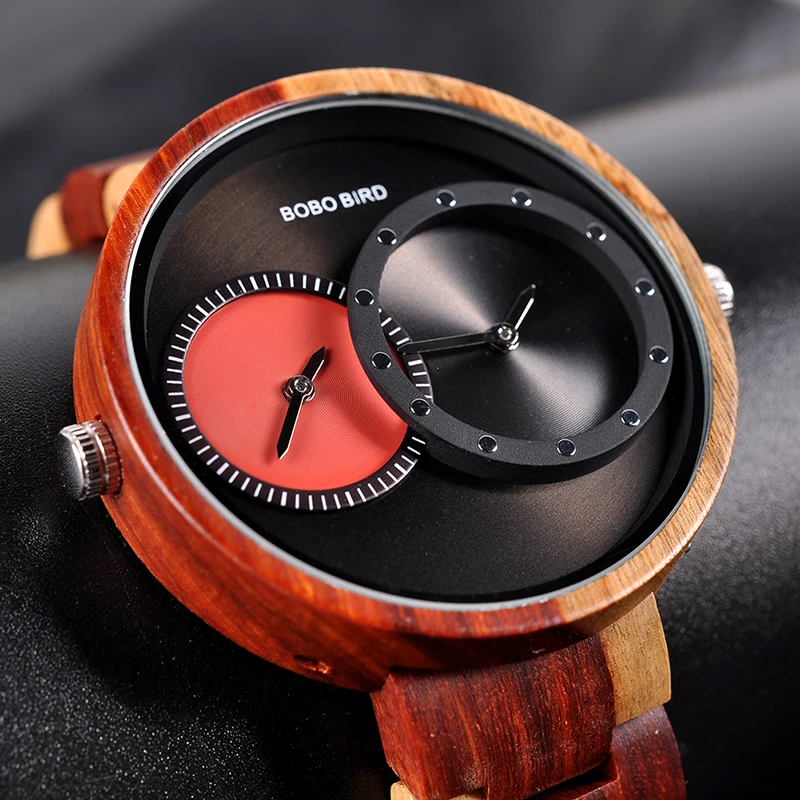 relogio masculino BOBO BIRD Watch Men 2 Time Zone Wooden Quartz Watches Women Design Men's Gift Wristwatches In Wooden Box W-R10