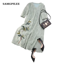 2019 nueva llegada Samgpilee Casual Vestido de manga corta estampado bordado rodilla-longitud Natural con cuello en V de verano de las mujeres Plus tamaño vestido 2019 nueva llegada Samgpilee Casual Vestido de manga corta estampado bordado rodilla-longitud Natural con cuello en V de verano de las mujeres Plus tamaño vestido