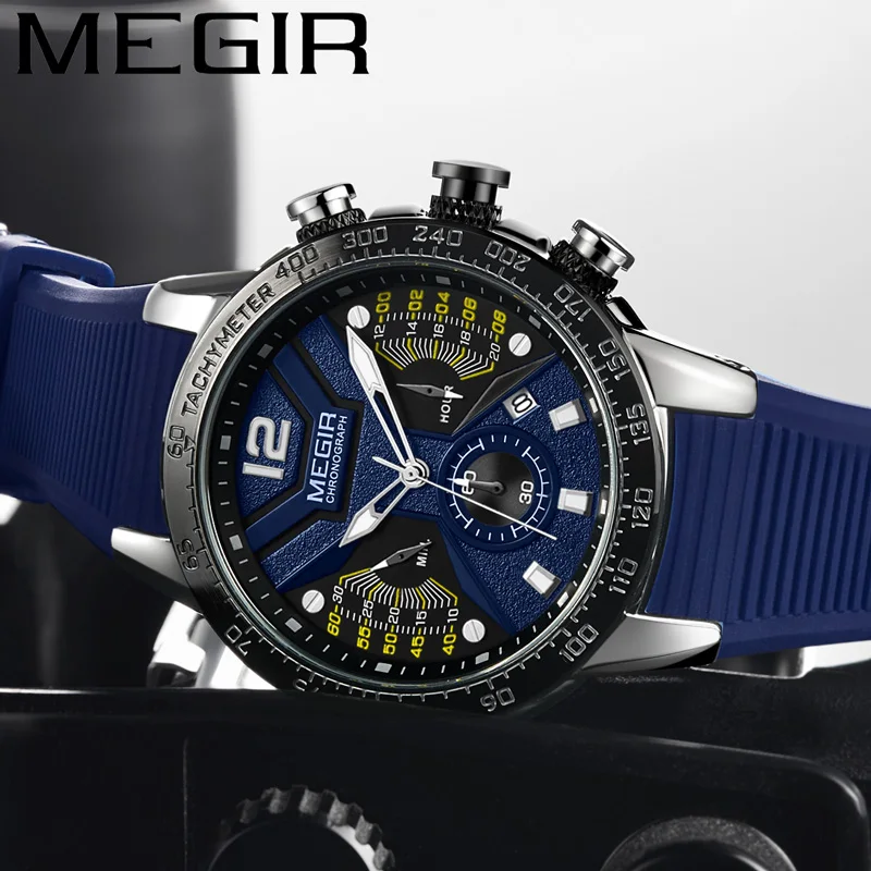 

MEGIR Watch Men Waterproof Chronograph Calendar Military Male Clock Top Brand Luxury Rubber Business Man Sport Wristwatch 2106