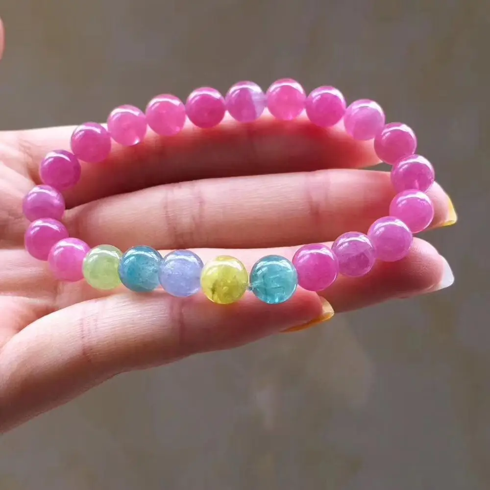 

Top Quality Natural Colorful Red Tourmaline Quartz Round Beads 8.2mm Women Men Crystal Collection Rare AAAAAA Certificate