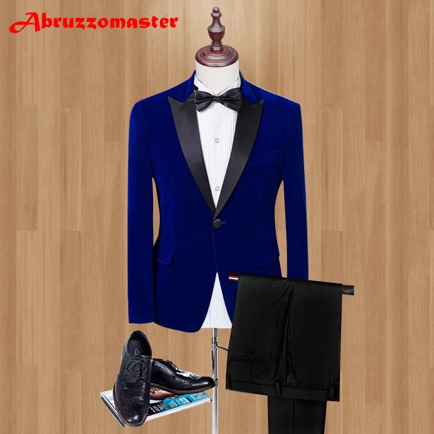 Classic style Velvet Tuxedos 3 Color Groom Tuxedos Pesked Lapel Groomsman Suit Made Man Suit Man clothes (Jacket+pants)