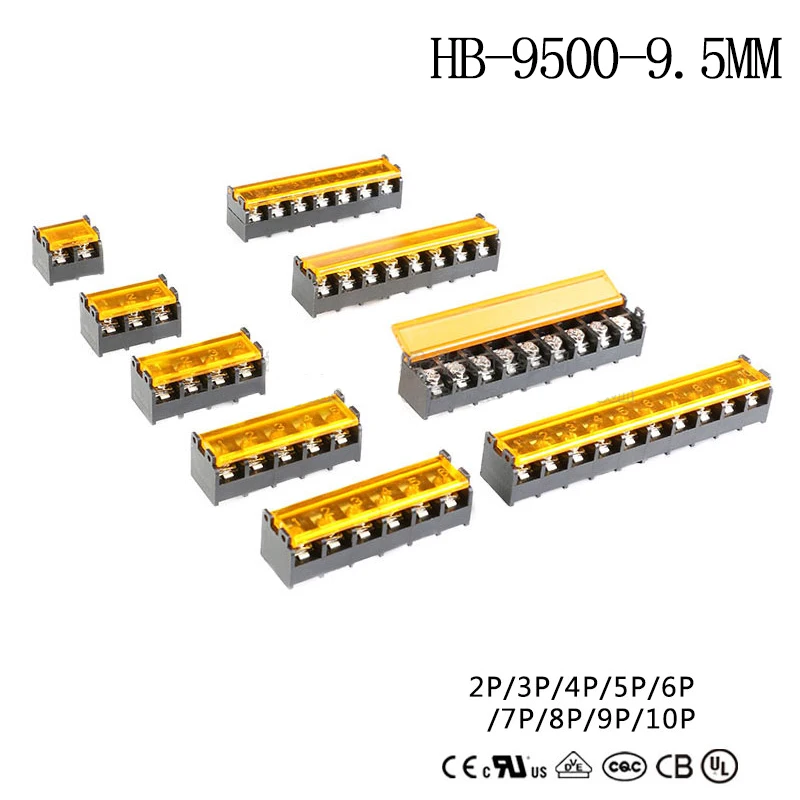 

10Pcs HB-9500 2P-10P 9.5mm Barrier Terminal Block Connector with Cover PCB Mount connector