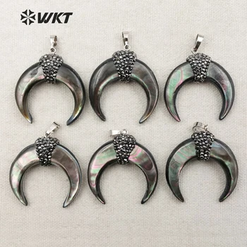 

WT-NP270 Wholesale custom Natural Black Shell Horn Pendants With Micro Plated In Middle Single Loop Pendants For Gift