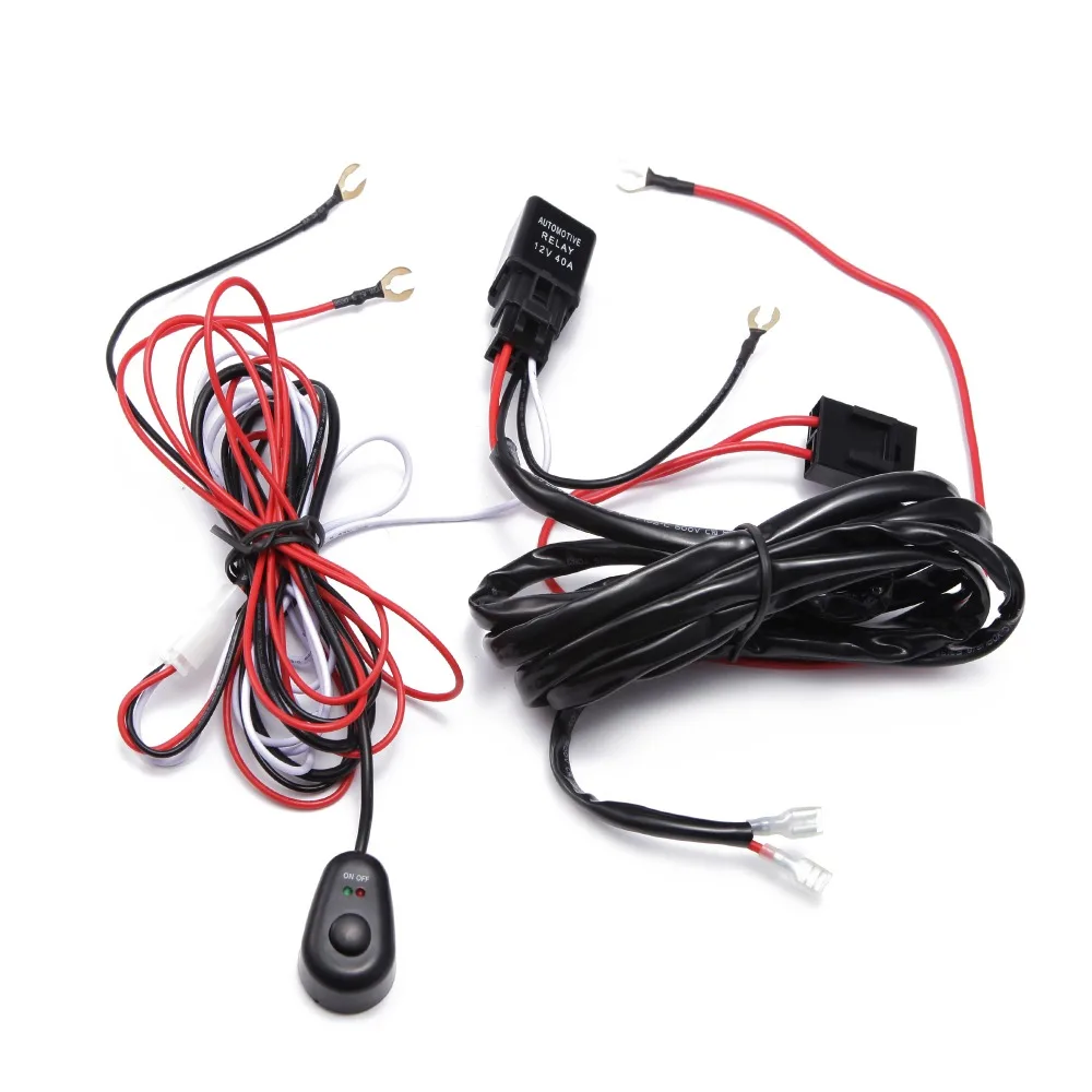 

ECAHAYKU Car Auto Led Work Lamp Driving Lights Wiring Loom Harness Offroad Led Light Bar Wire Cable 40A 12v 24v Switch Relay Kit