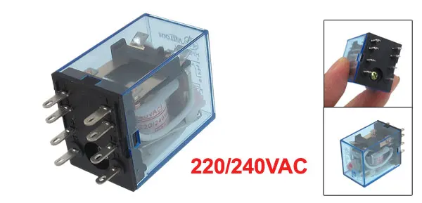 HH52P-L 220/240VAC Coil Voltage 2P2T 8 Pins 5A Red LED Light Power Relay