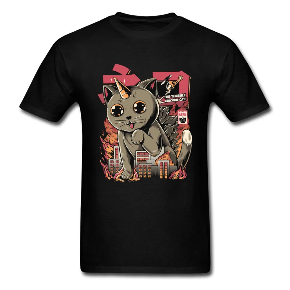 Party Short Sleeve Tops Tees April FOOL DAY O Neck Pure Cotton Student T Shirt Unicorn-Catzilla-Monster- Party Tee Shirts Family Unicorn-Catzilla-Monster- black