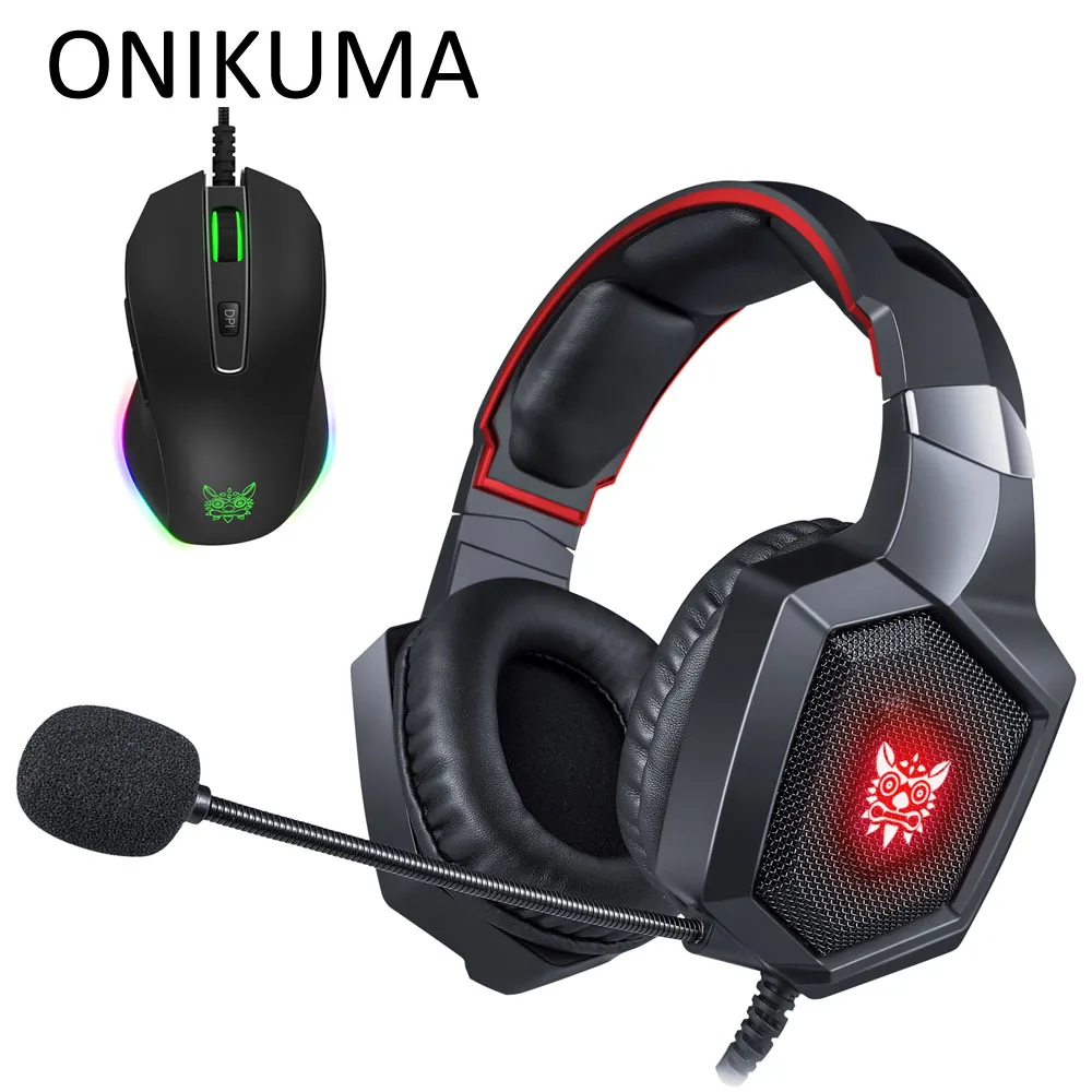 ONIKUMA K8 PS4 гарнитура Casque PC Gamer бас Игровые наушники с микрофоном+ профессиональная проводная USB игровая мышь - Цвет: With Box