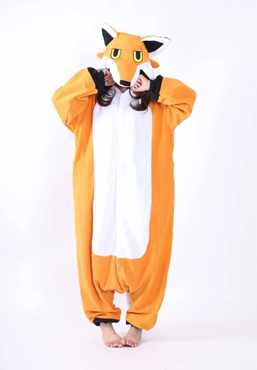 Животных для взрослых высокое качество мистер Фокс Kigurumi пижамы из мягкого плотного флиса Хэллоуин Семья вечерние Хэллоуин