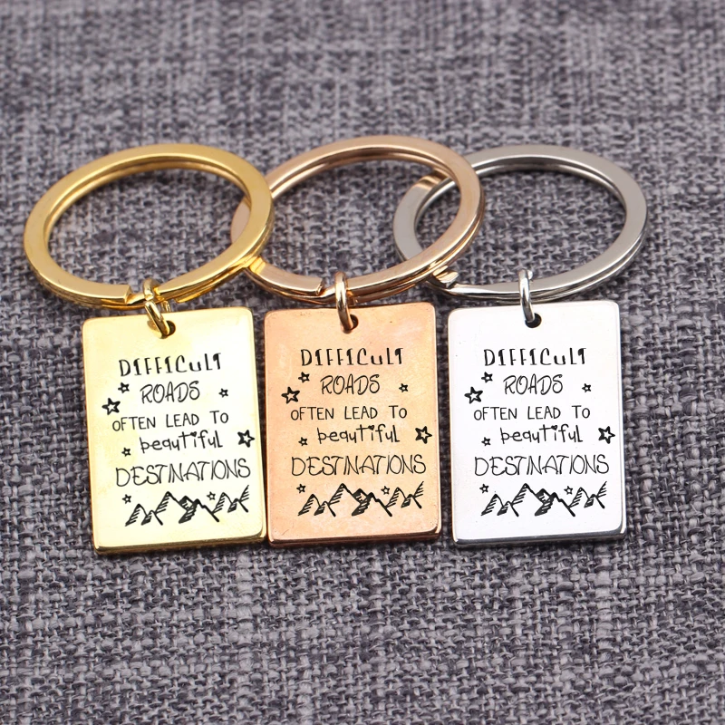 

Difficult Roads Lead to Beautiful Destination Inspirational Keychain Key Holder Accessories Inspiration Motivational Own Gift