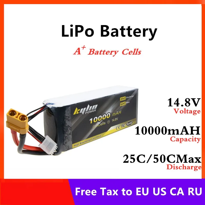 

Lipo battery 4S 14.8V 10000mAH 25C/50C Max Large-capacity RC Drones Plant Protection UAV Helicopter high-rate Lithium Battery