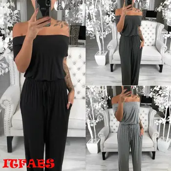 

AU Women Off-shoulder Wide Legs Bodycon Jumpsuit Romper Playsuit Trousers NEW