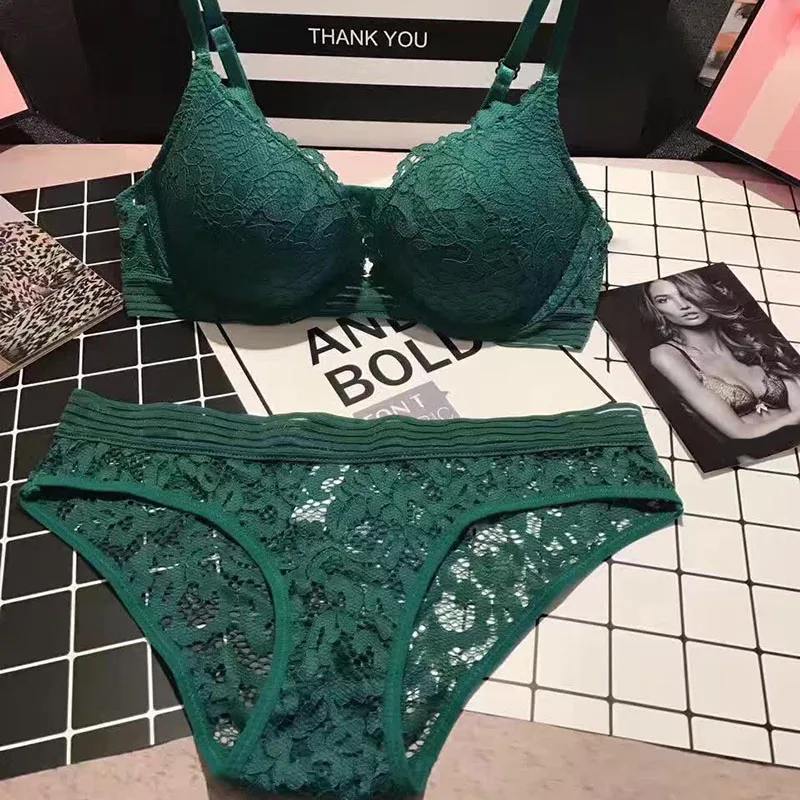 

New Arrival Floral Lace Bra Sets 3/4 Cup Ladies Push Up Bra & Panty Set Upper Thin Lower Thick Cup Underwear Women Sexy Lingerie