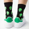 Chaussettes unisexes en coton, 1 paire, dessin animé, chat, Art drôle, Alien Planet, confortables, créatives et chaudes, pour fête d'halloween, automne et hiver ► Photo 1/6