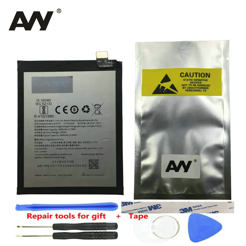 

AVY 2018 New Battery BLP633 For Oneplus 1 1+ 3T One Plus Three T A3010 Mobile phone Replacement Li-polymer Batteries 3400mAh