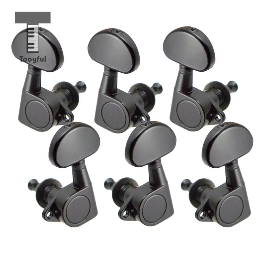 Tooyful Pack of 6 Iron Full Closed Tuning Pegs Tuning Keys Tuners Black 3L3R for Electric/Acoustic Guitar Replacement Parts