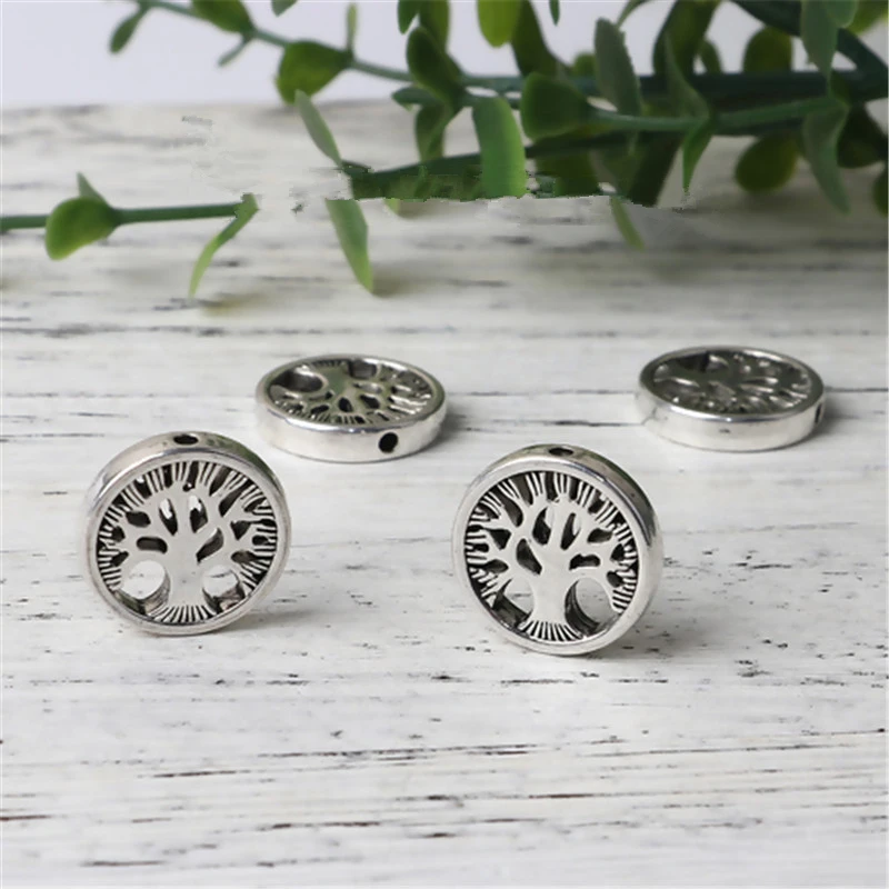 

DoreenBeads Zinc Based Alloy DIY Spacer Beads Round Antique Silver Tree About 17.6mm( 6/8") Dia, Hole: Approx 1.5mm, 2 PCs