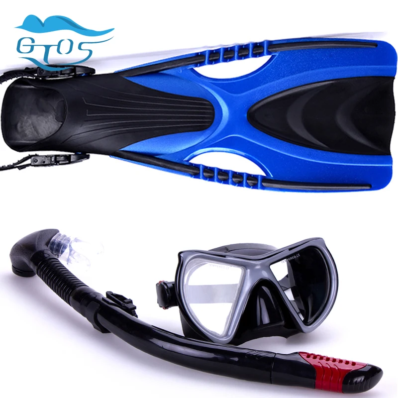 Underwater Diving Dry Scuba Snorkel Mask Silicone with Flipper M L XL