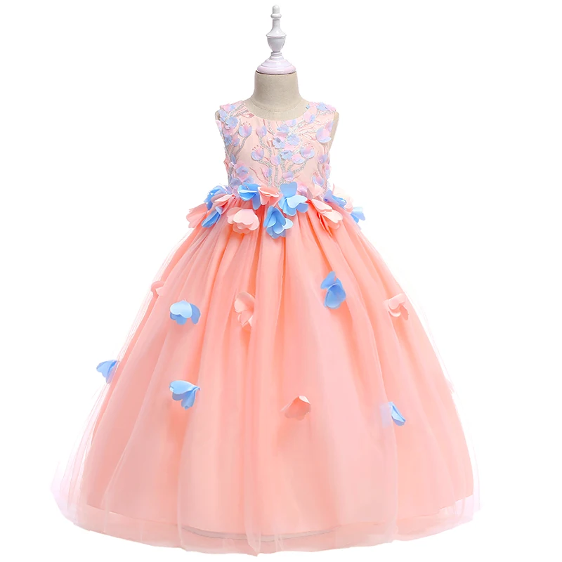 

2019 Dress for Girls Princess Bow Floral Ball Gown Dresses Sleeveless Children Vestidos Polyester Birthing Party Kids Dress Pink
