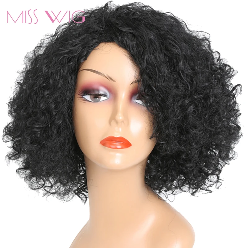 MISS WIG 14Inches Short Curly Corn rolls Black Color Wig For Black Women Without Ban Synthetic