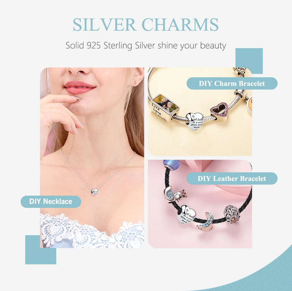 Fashion 925 Sterling Silver Crystal Charm Beads Cinderella Wish Dream Heart Charm Fit Bracelets Necklace DIY Women Jewelry