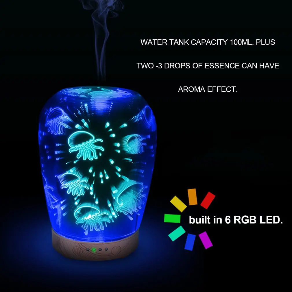 

3D Jellyfish Effect Essential Oil Aroma Diffuser Portable Size Super Quiet Humidifier LED Night Light for Home Office Drop Ship