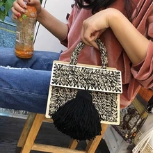 Дизайнерская Брендовая женская Роскошная сумочка, вечерняя сумка на плечо, ручная работа, шерсть, акрил, прозрачная сумка, кошельки, деревянная кисточка, сумка-тоут