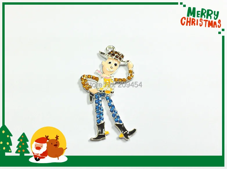 

Newest ! 55mm*25mm 10pcs/lot Toy Cowboy Alloy Rhinestone Pendants For Fashion Necklace Making