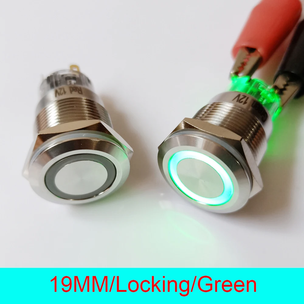 

50pcs 19mm Stainless Steel IP67 Waterproof Self Locking Latching ON/OFF 220V Ring LED Lighted Power Metal Push Button Switch