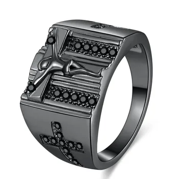 

Gold Hip Hop Holy Cross Signet Ring Prayer Christian Jesus Gold Rings White Cub Zirconia Wedding Finger Ring