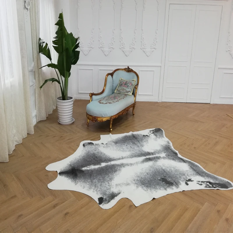 

Cow printed rug faux skin cowhide carpet grey white mat Imitation Leather Mat Irregular shape 244x190cm Sofa bedside bedroom