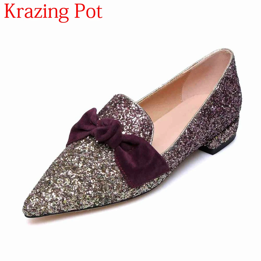 

2018 Sequined Cloth Low Heels Pointed Toe Brand Women Pumps Shallow Bling Mixed Colors Silp on Elegant Party Driving Shoes L28