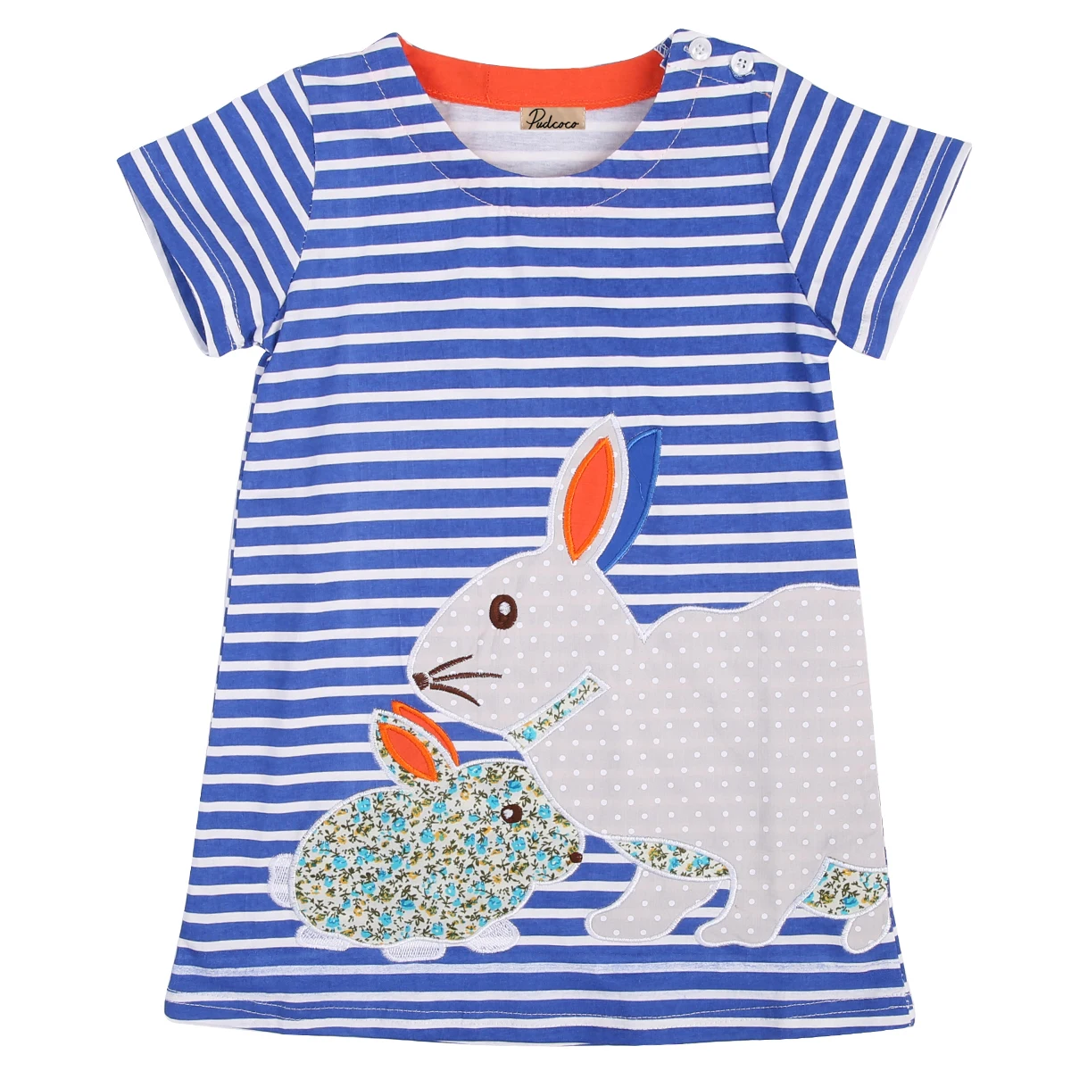

Pudcoco Kids Girls Jesey Tunic Rabbit Pattern Blue Striped Summer Tunics For Baby Girls