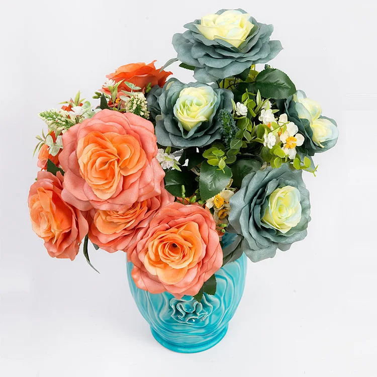 12pcs European 12 heads artificial plantsroses silk flower simulation