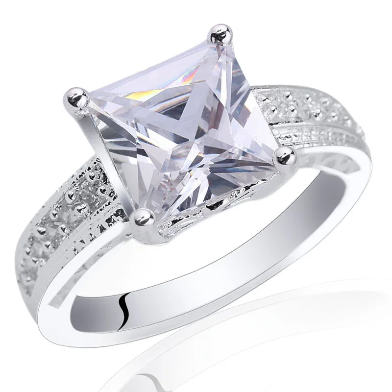 Для женщин Подлинная кольцо стерлингового серебра 925 8x8 мм Площади CZ Ювелирные изделия из кристаллов платье R080 Размеры 6 7 8 9 - Цвет основного камня: Clear