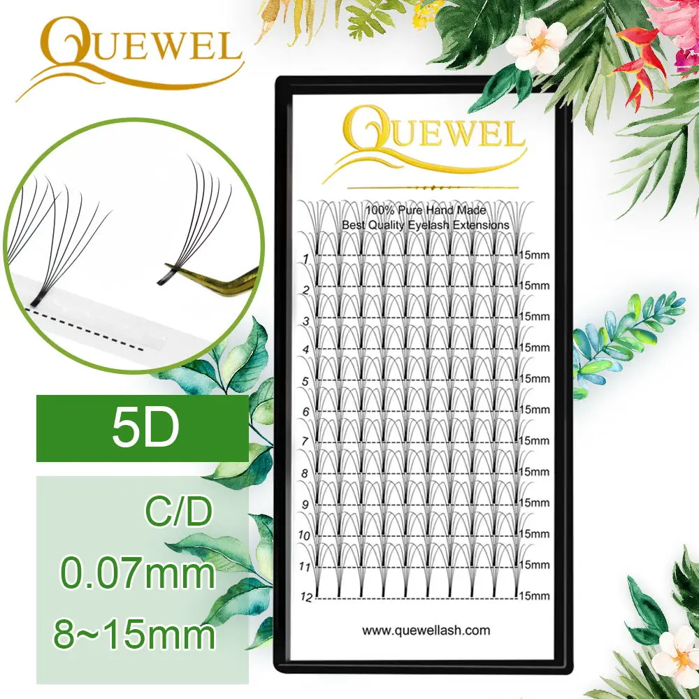 

Quewel Long Stem Volume Eyelashes Extension Individual Russian 5D Bunch Lash Firm Slender 0.07mm Thickness Strip Bunch Eyelash