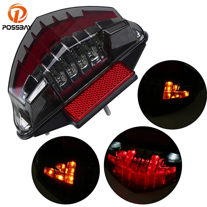 POSSBAY Motorcycle Tail Light Taillight with Turn Signal Lamp LED 12V Brake Rear Stop Light for ...