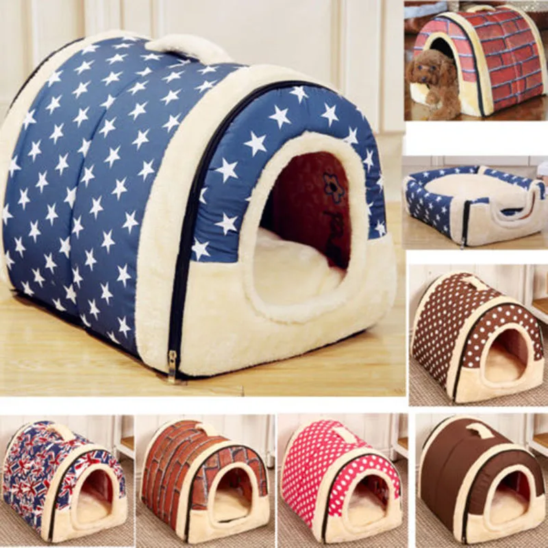 

Warm Dog House Winter For Small Medium Dogs Bed With Removable Cover Mat Cushion Foldable Kennel Nest For Cat Puppy Pet Products