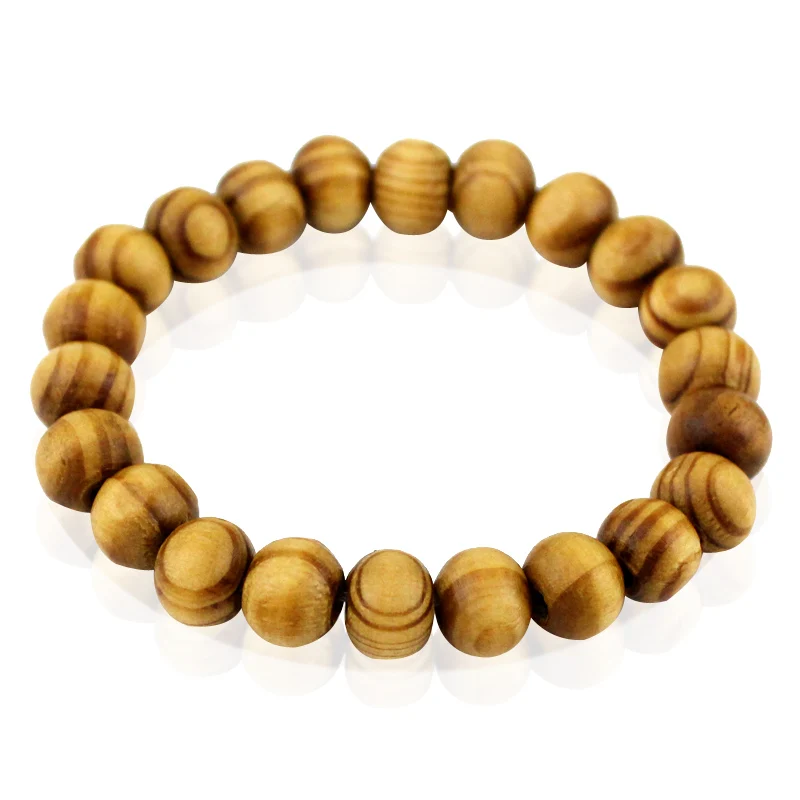 

8mm Natural Wooden Bracelets Buddhist Prayerartificial Elastic Rope Wristband Trendy Jewelry Men Women Unisex Gift Drop Shipping