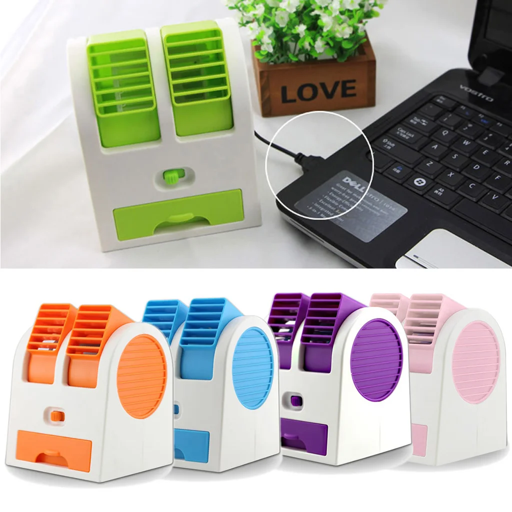 

Free_on Mini USB Small Fan Cooling Portable Desktop Dual Bladeless Air Conditioner