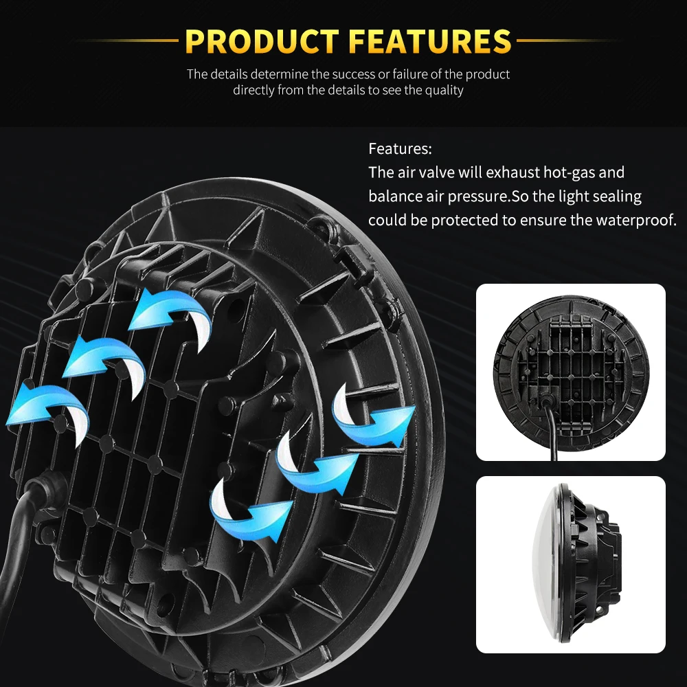 WINING 60W 7inch Round Led Headlight High Low Beam Light Devil Eyes DRL Headlamp For Jeep Wrangler Off Road 4x4 Motorcycle