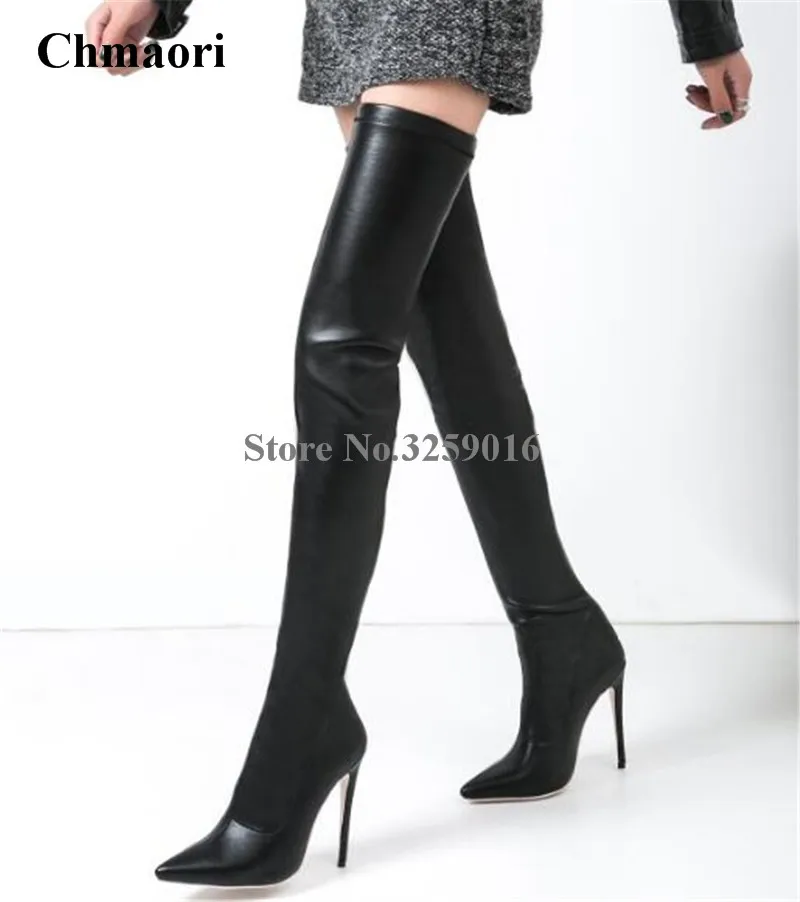 pointed toe stiletto heeled thigh high boots