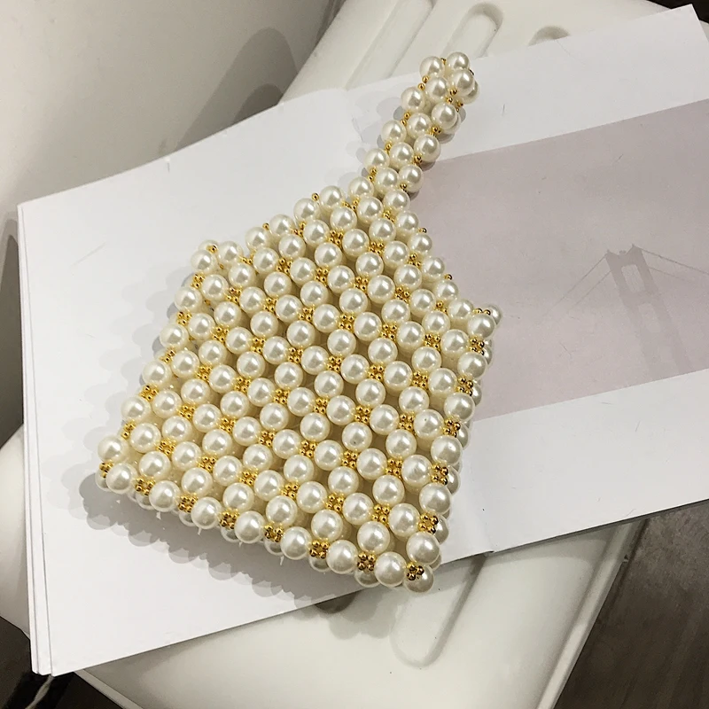 

Pearl Bead Wedding Bag For women Lady Evening Handbags Luxury Design Handmade Messenger Bag Summer Beach Bag Crossbody Bags