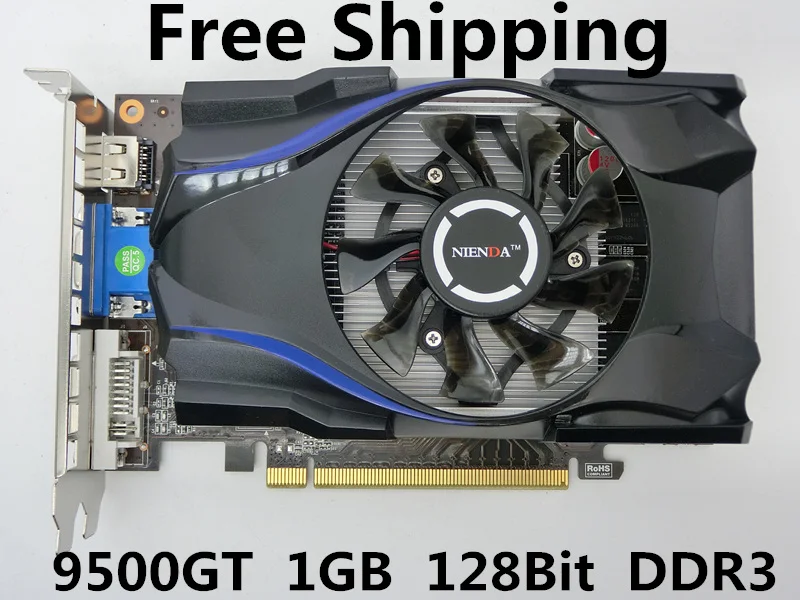 New Original Nvidia Geforce 9500GT 1GB DDR3 128bit Video Card VGA+DVI+HDMI Graphics card Free Shipping